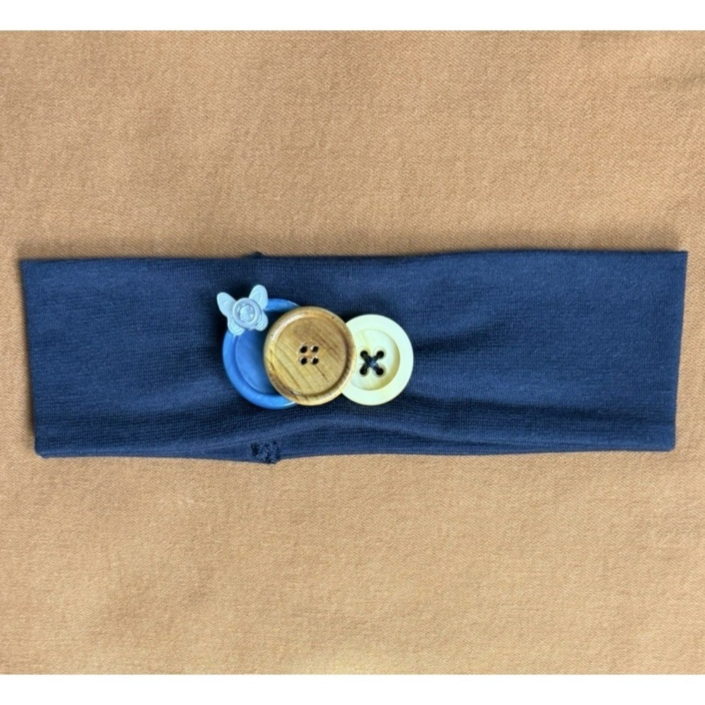 Handmadeâ Black Knit Wide Headband Upcycled Vintage Wood Buttons Butterfly Boho